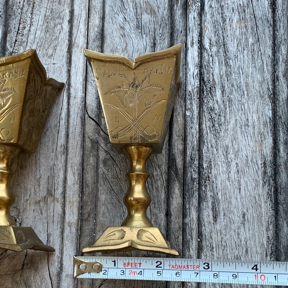 Vintage Brass Floral Saudi Arabian Candle Holders or Decorative Piece - Picture 11 of 12